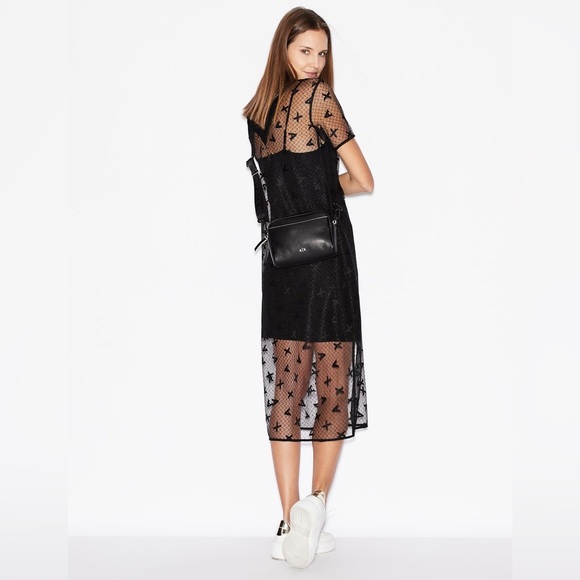 NWT Armani Exchange A/X Embroidered Black Mini / Midi Occasional Dress | Size 4 - Picture 2 of 7